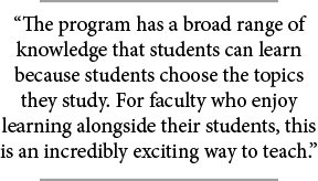 Quote about teaching in iCons being exciting because students choose the topics to study.